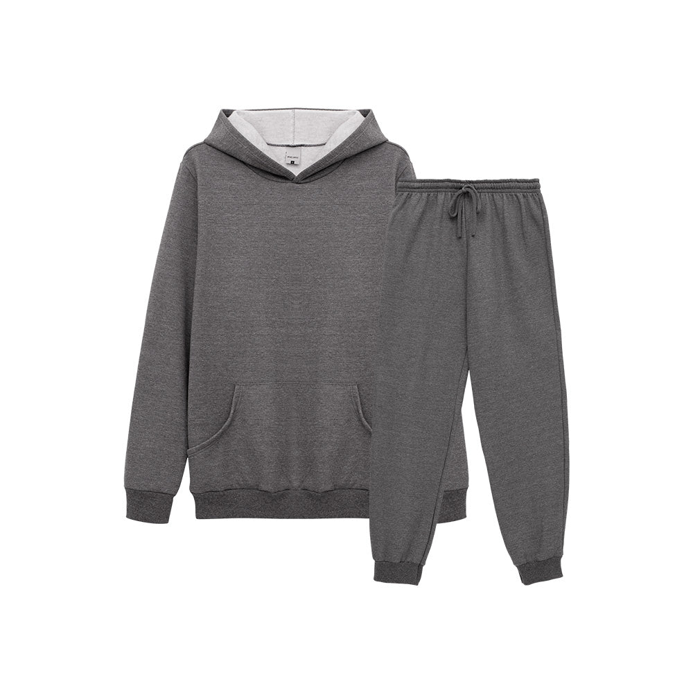 Conjunto Moletom Blusa Com Bolso e Capuz e Calça Masculina - Mescla Escuro