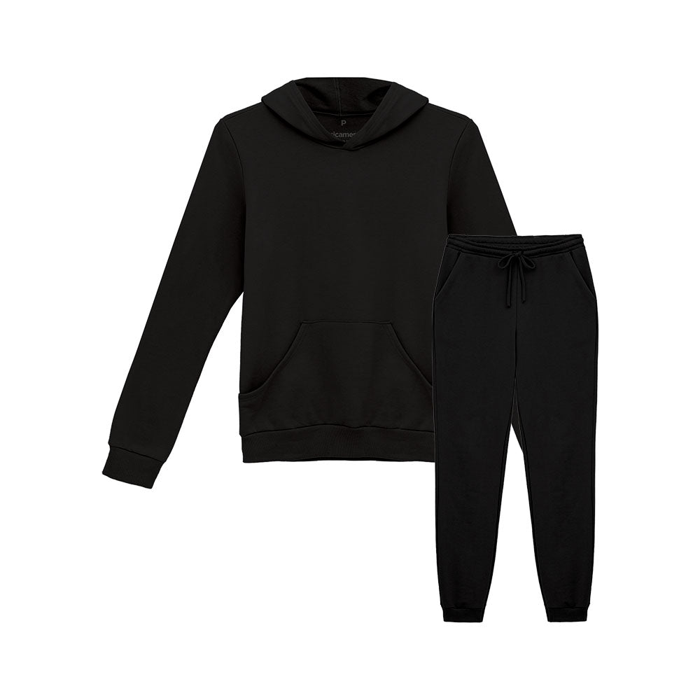Conjunto Moletom Blusa Com Bolso e Capuz e Calça Feminina - Preto