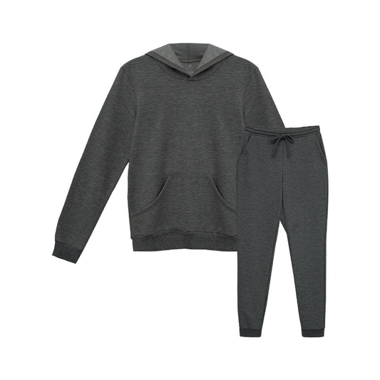Conjunto Moletom Blusa Com Bolso e Capuz e Calça Feminina - Mescla Escuro
