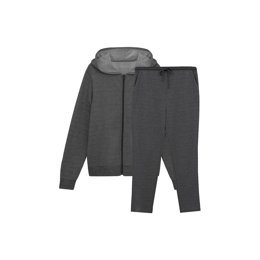 Conjunto Moletom Leve Casaco Com Capuz e Calça de Moletom Plus Size Feminina - Mescla Escuro