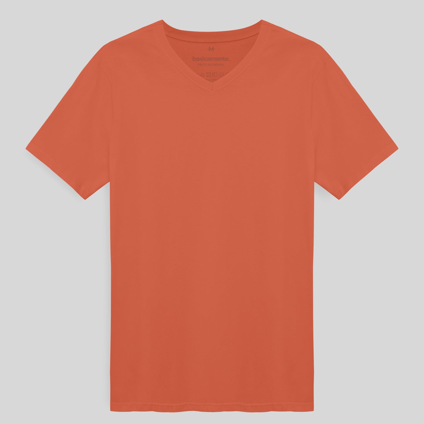 Camiseta Slim Gola V Masculina - Laranja Coral