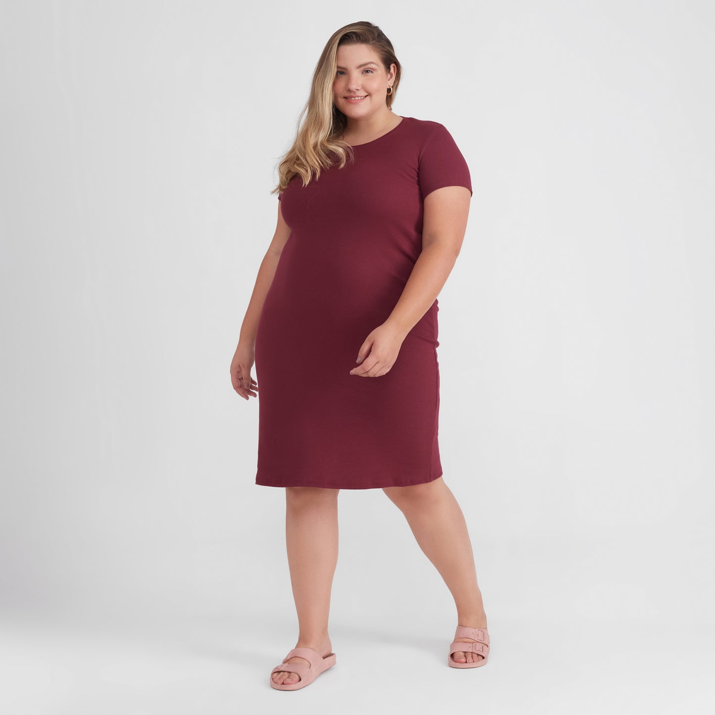 Vestido Confort Plus Size Feminina - Vermelho Vinho