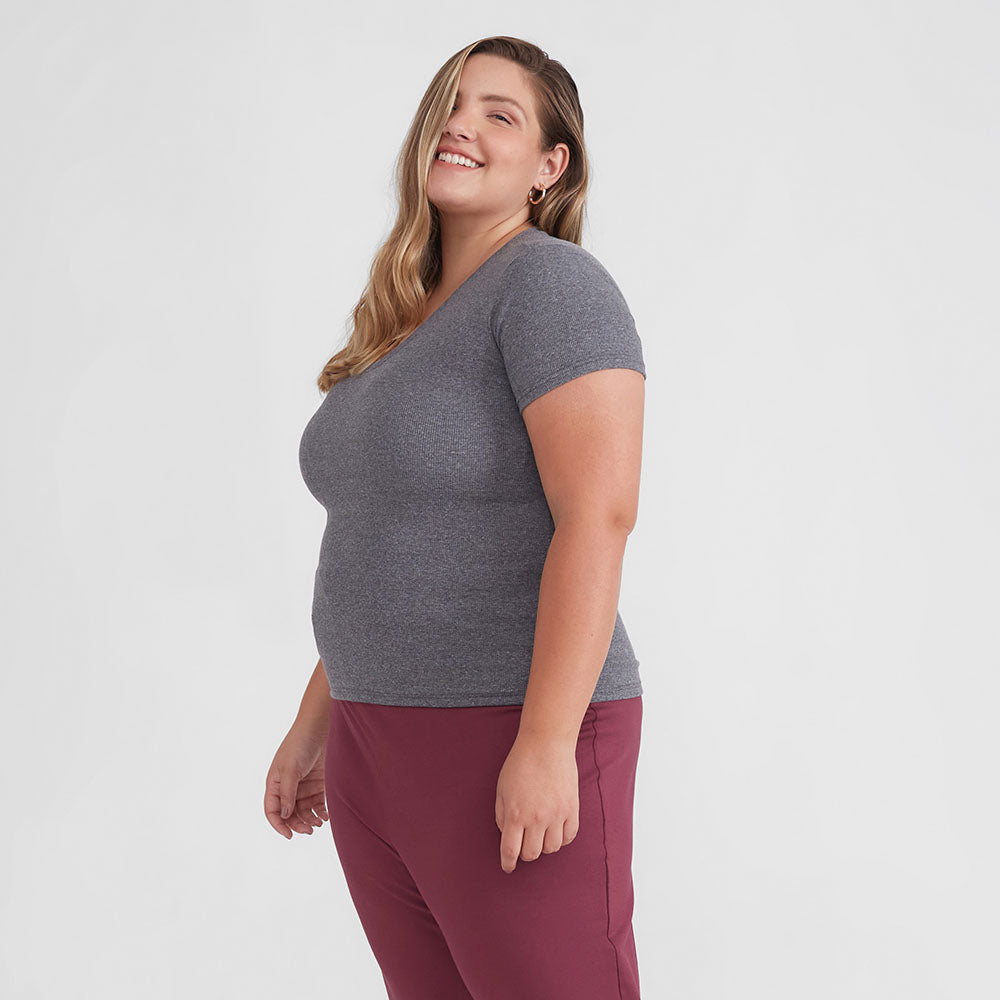 Camiseta Pijama Gola C Plus Feminina - Mescla Escuro