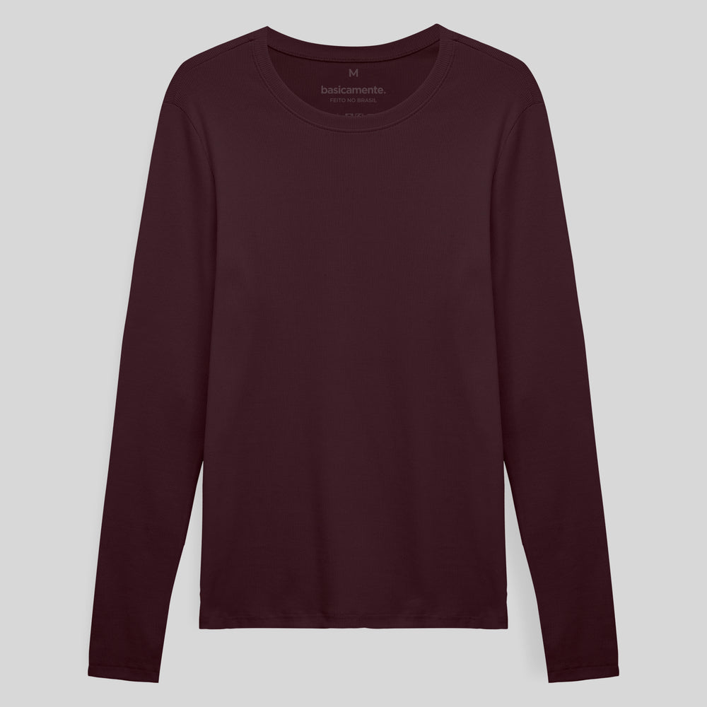 Camiseta Conforto Ml Gola C Masculina - Vermelho Vinho
