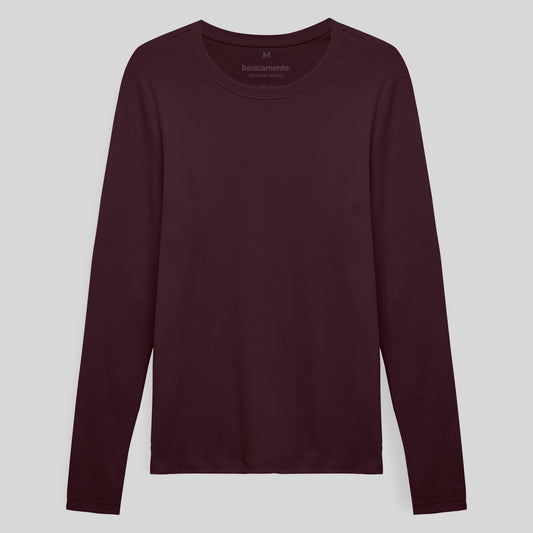 Camiseta Conforto Ml Gola C Masculina - Vermelho Vinho