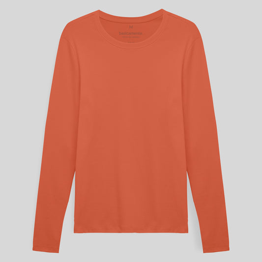 Camiseta Conforto Ml Gola C Masculina - Laranja Coral