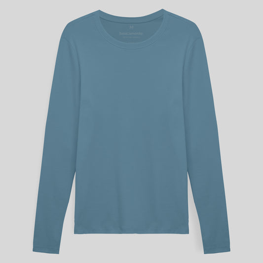 Camiseta Conforto Ml Gola C Masculina - Azul Celeste