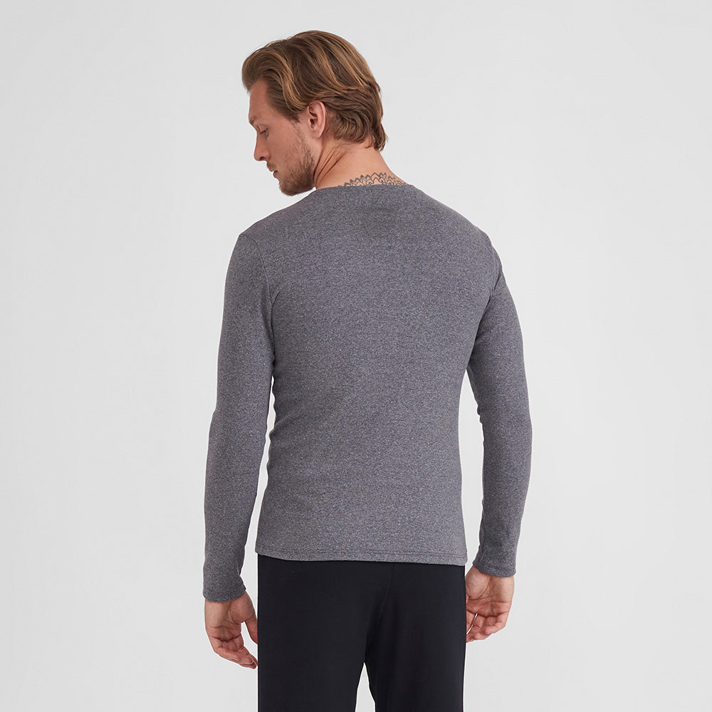 Camiseta Conforto Ml Gola C Masculina - Mescla Escuro