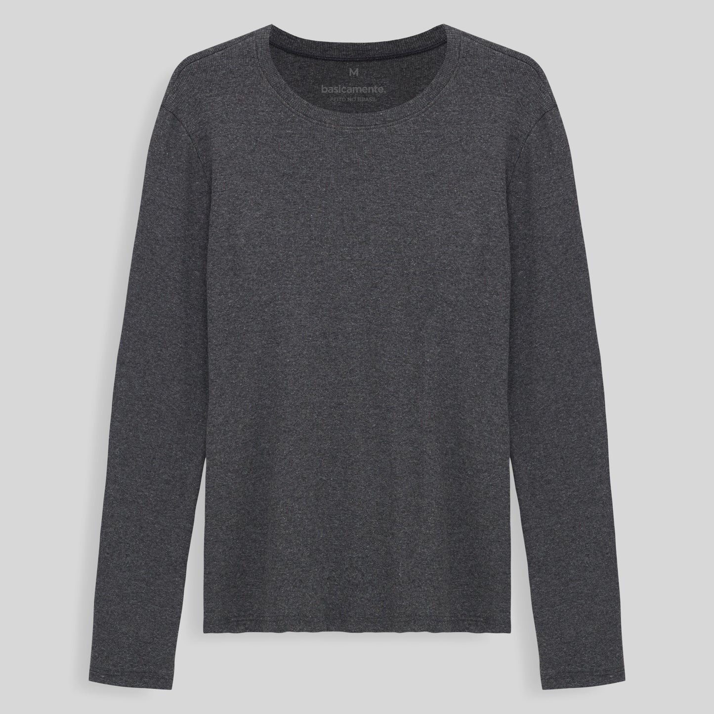 Camiseta Conforto Ml Gola C Masculina - Mescla Escuro