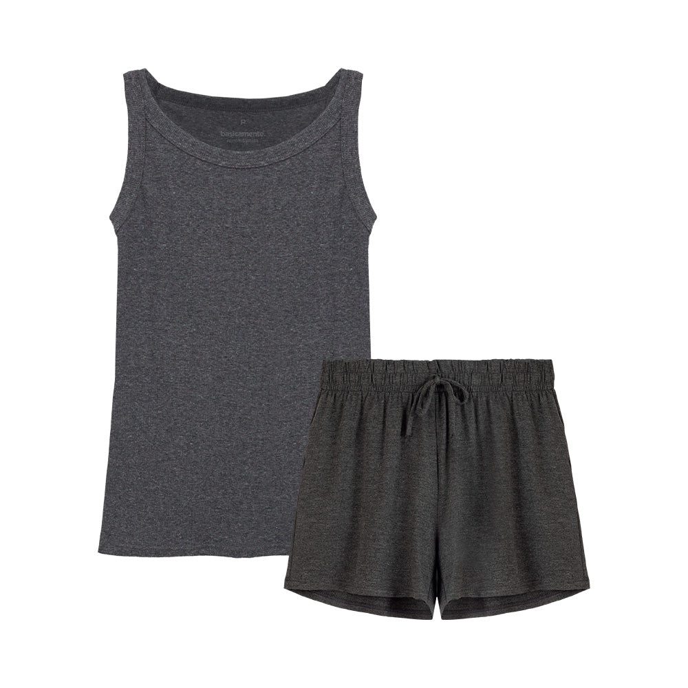 Conjunto Regata e Shorts Confort Feminino - Mescla Escuro