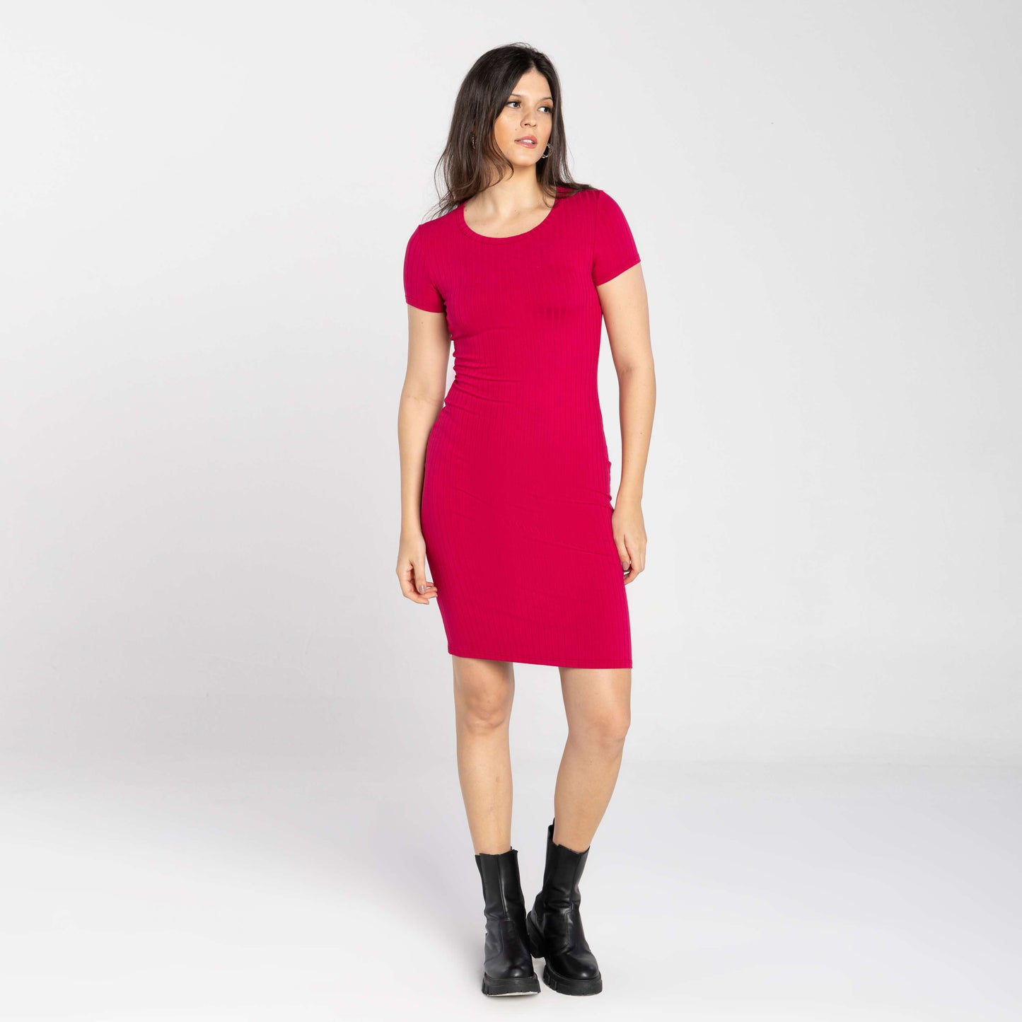 Vestido Curto Canelado - Magenta