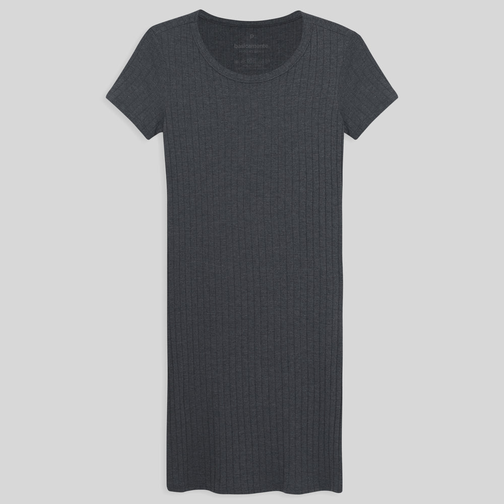 Vestido Curto Canelado - Mescla Escuro