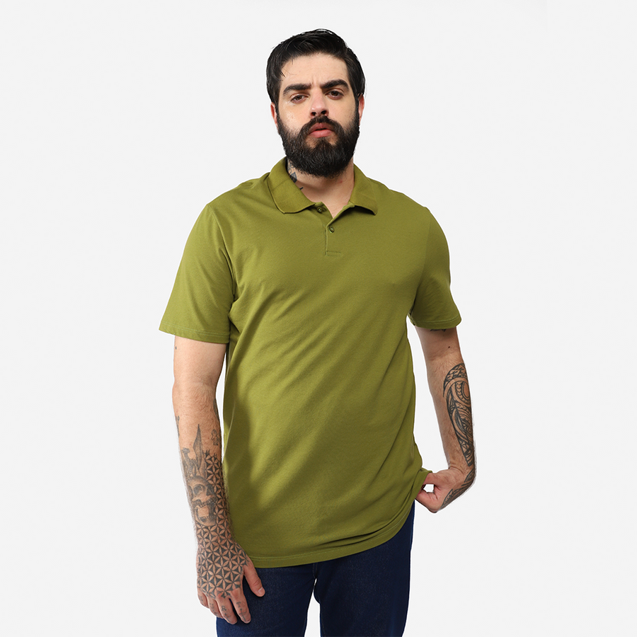 Camisa Polo Piquet Stretch Plus Size Masculina - Verde