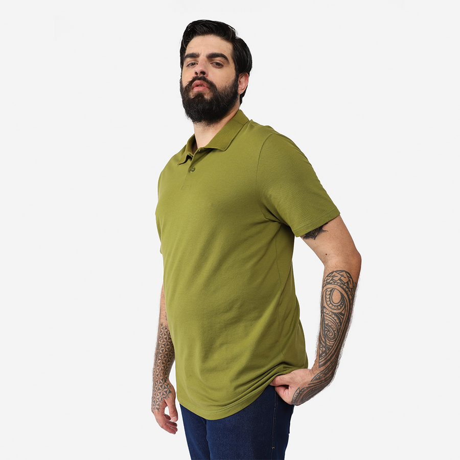 Camisa Polo Piquet Stretch Plus Size Masculina - Verde
