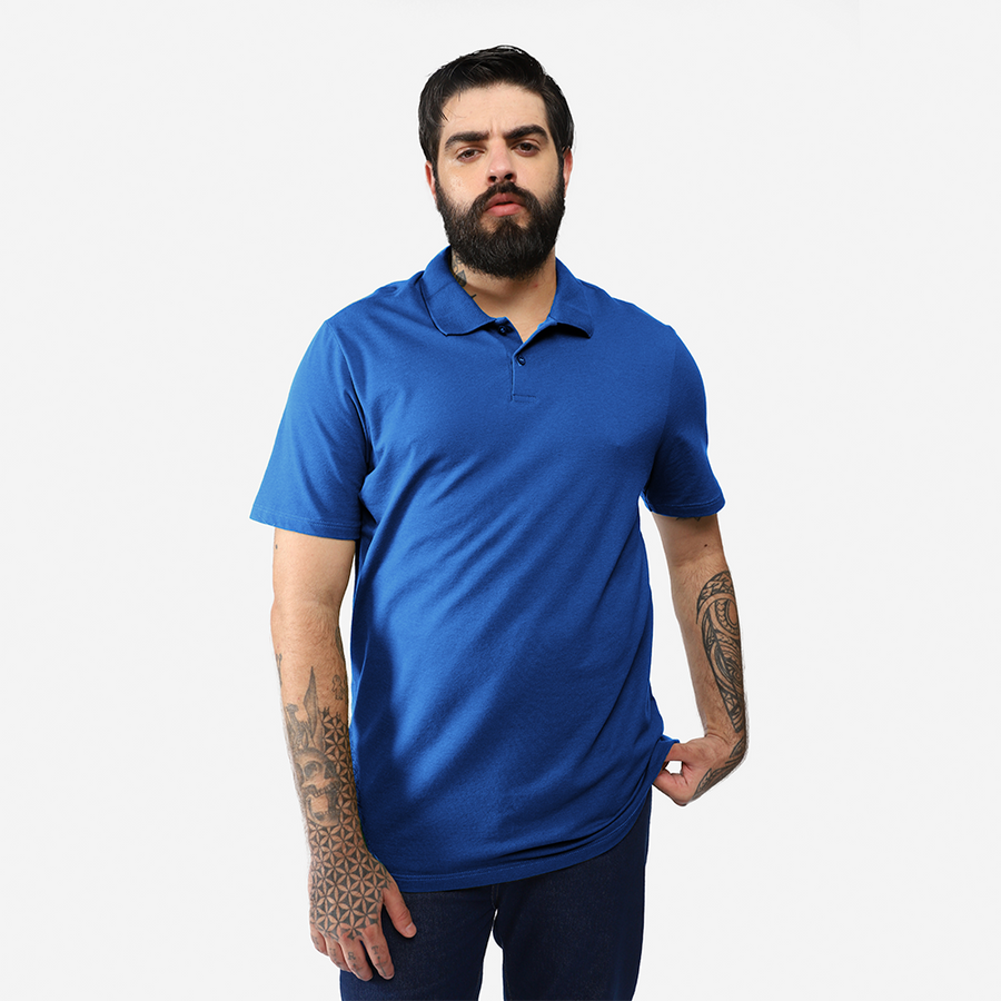 Camisa Polo Piquet Stretch Plus Size Masculina - Azul Classico