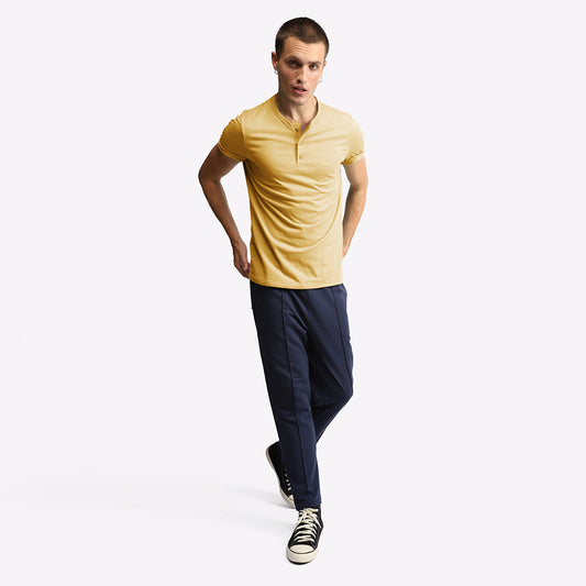 Camiseta Henley Algodão Premium Masculina - Amarelo Mel