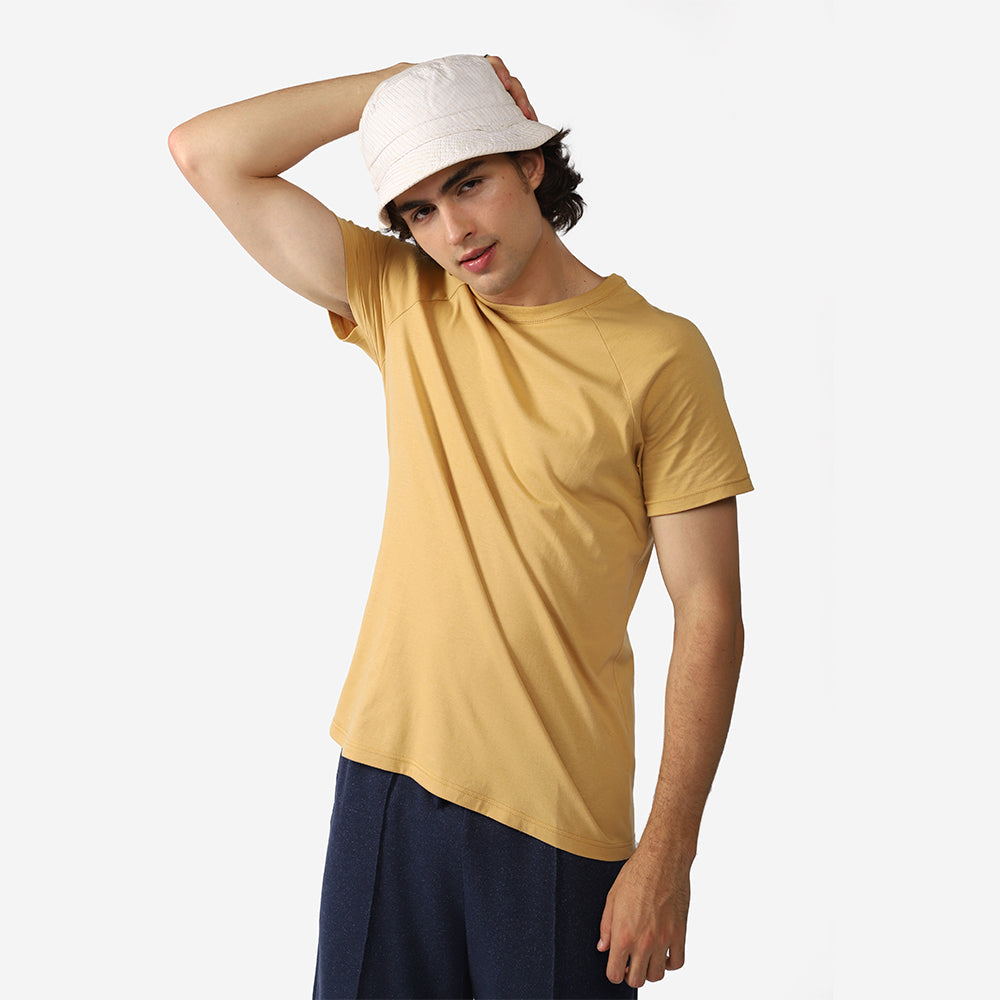 Camiseta Raglan Algodão Premium Masculina - Amarelo Mel