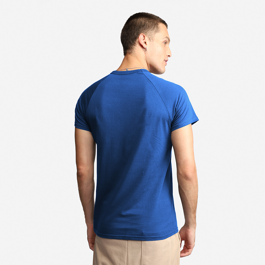 Camiseta Raglan Algodão Premium Masculina - Azul Classico