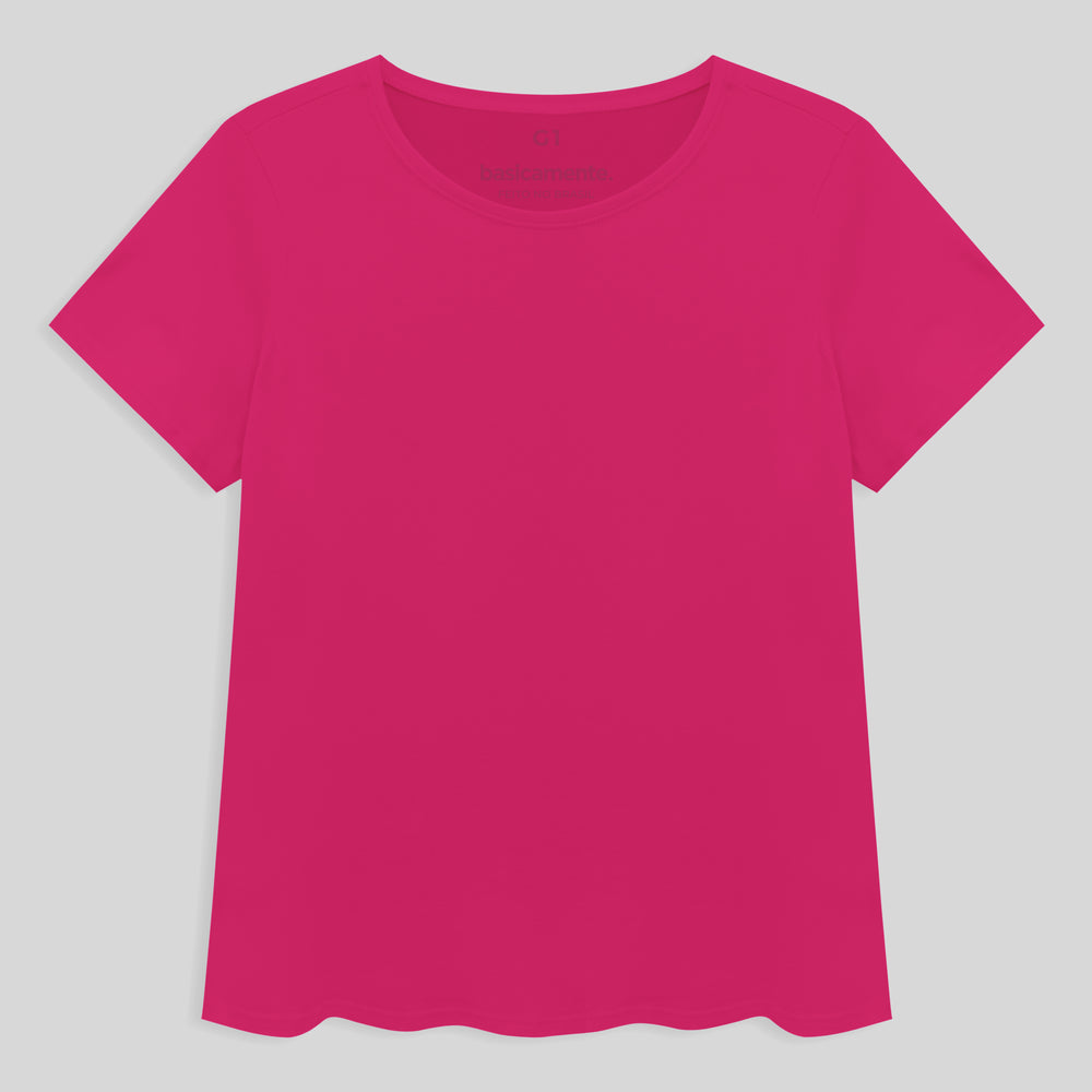 Camiseta Cotton Slim Gola C Plus Feminino - Pink