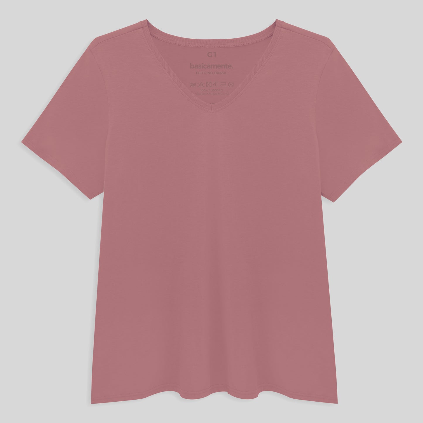 Camiseta Slim Gola V Cotton Plus Feminina - Rose
