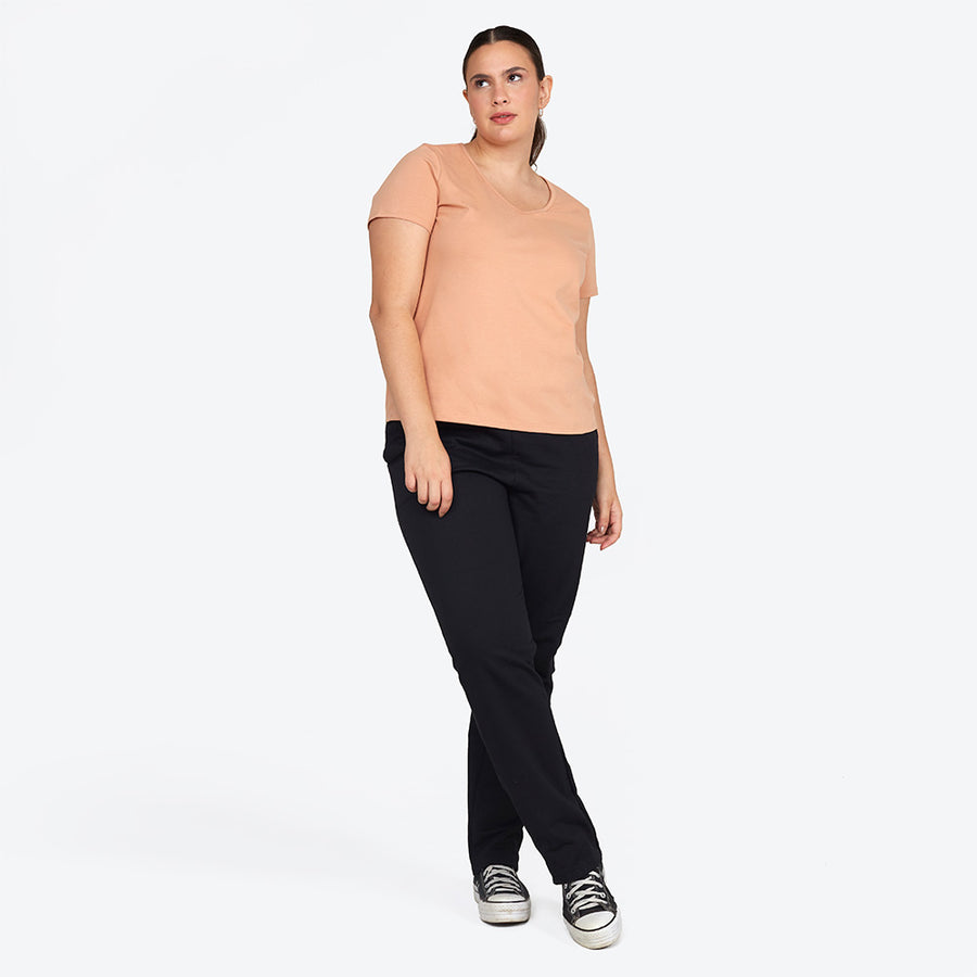 Camiseta Slim Gola V Cotton Plus Size Feminina - Rosa Pessego