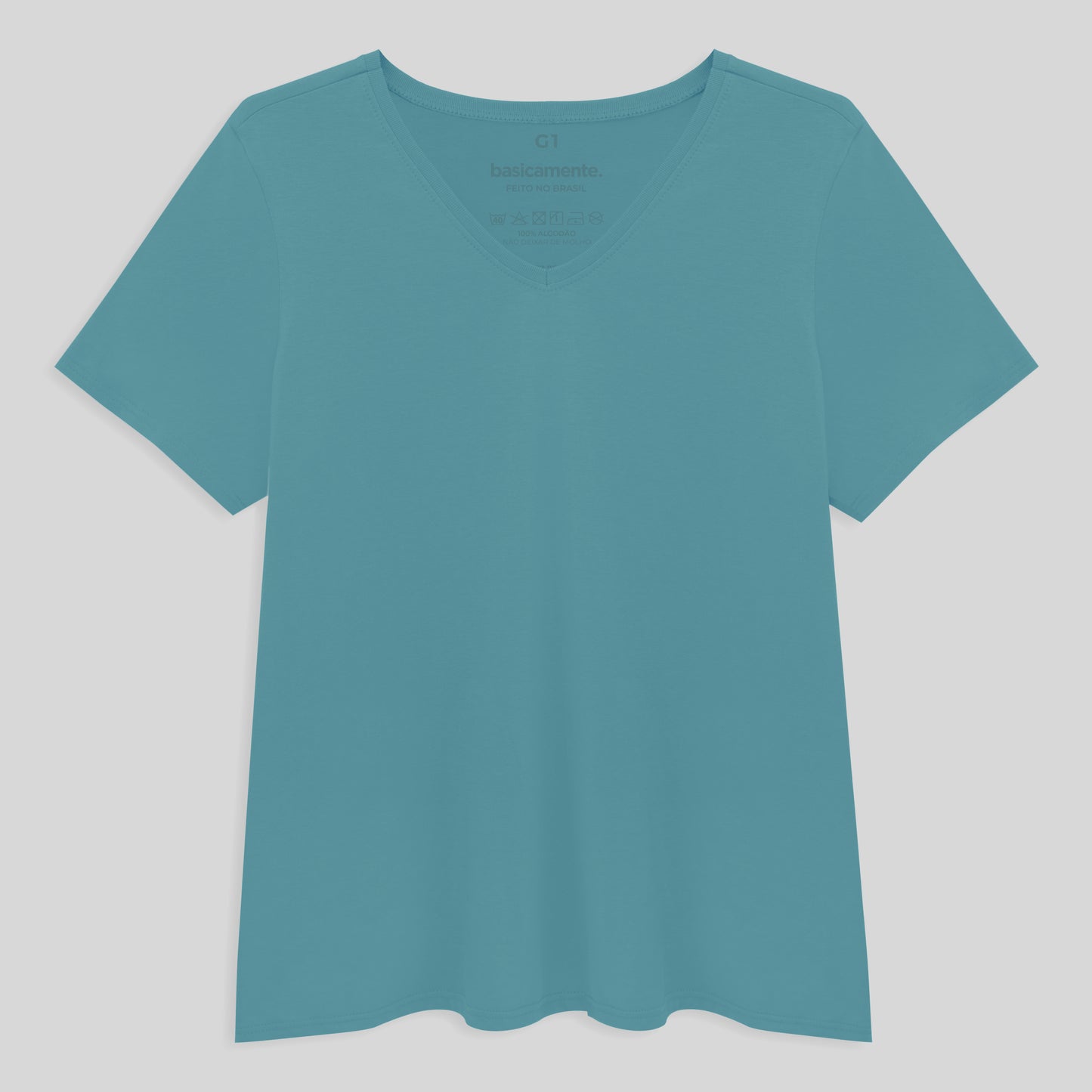 Camiseta Slim Gola V Cotton Plus Feminina - Azul Turquesa