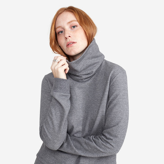 Blusa Moletom Gola Rolê Feminina - Mescla Escuro
