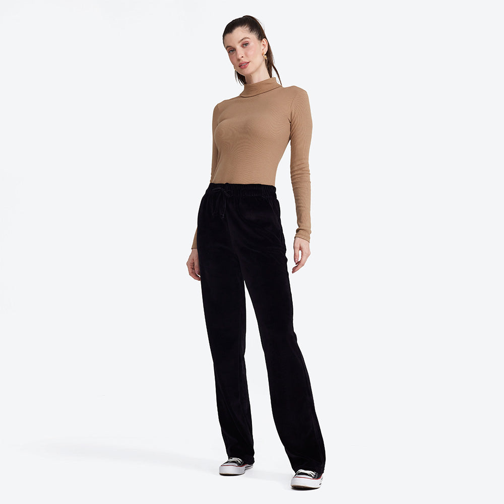 Calça Reta Plush Feminina - Preto