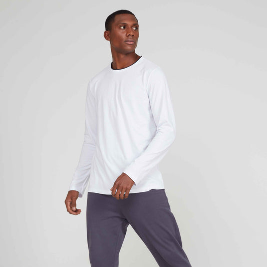 Camiseta Manga Longa Gola Dupla Masculina - Branco