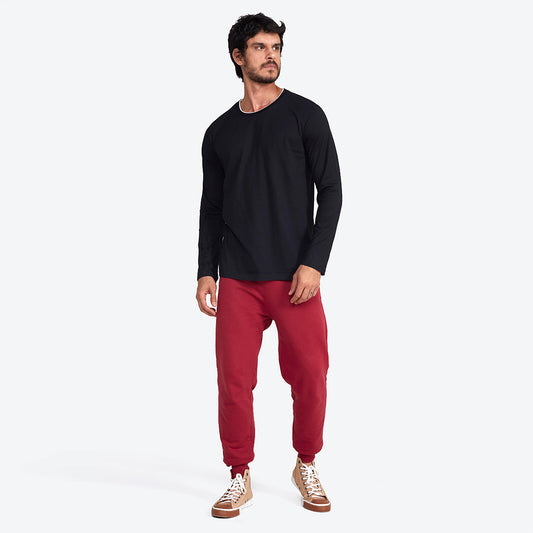 Camiseta Manga Longa Gola Dupla Masculina - Preto