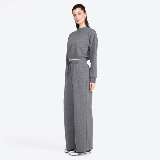 Calça Wide Moletom Comfort Feminina - Mescla Escuro