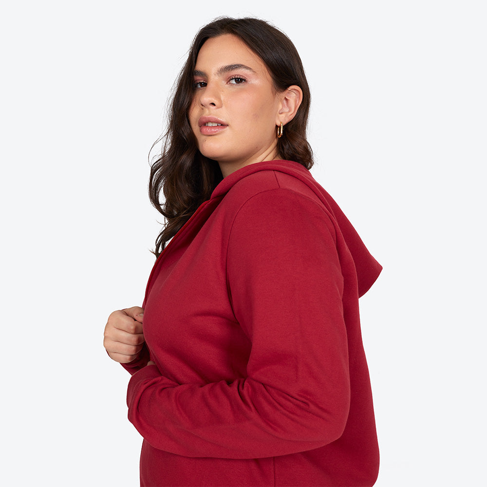 Jaqueta Moletom Flanelado Plus Feminina - Marsala