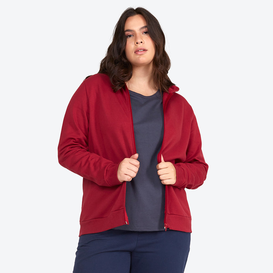 Jaqueta Moletom Flanelado Plus Feminina - Marsala