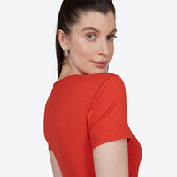 Camiseta Canelada Gola U Feminina - Vermelho Páprica