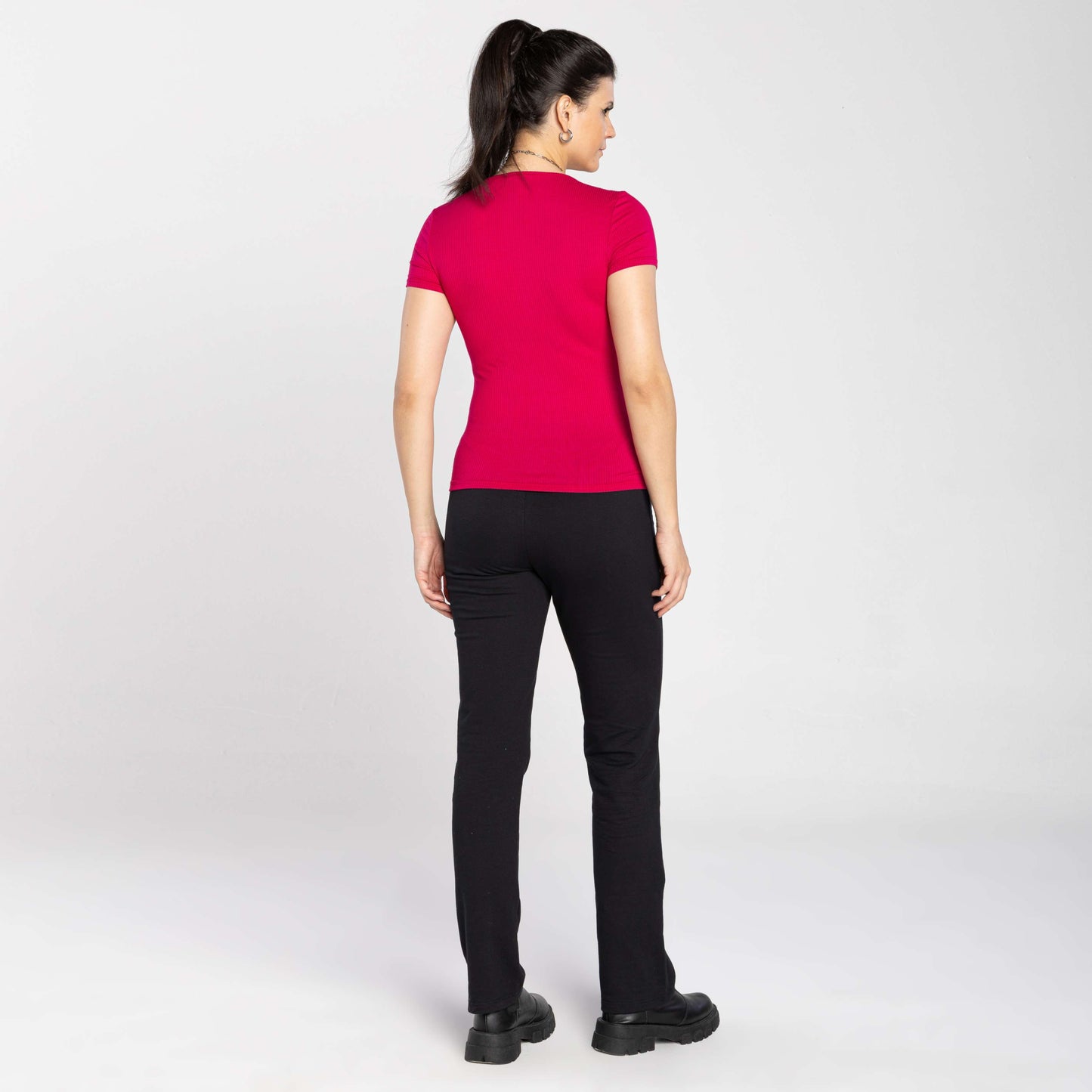 Camiseta Canelada Gola U Feminina - Magenta