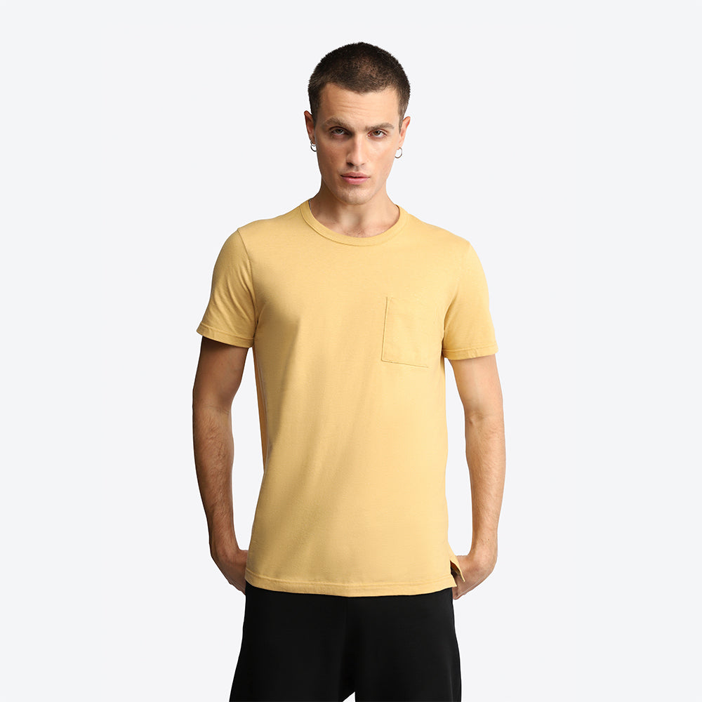 Camiseta Algodão Botonê Bolso Masculina - Amarelo Mel