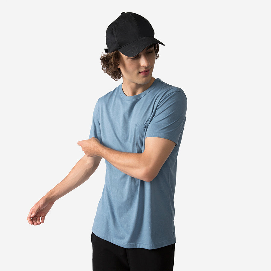 Camiseta Algodão Botonê Bolso Masculina - Azul Mineral
