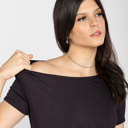 Tech T-Shirt Modal Decote Canoa Feminina - Preto