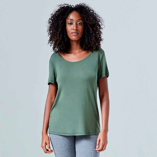 Tech T-Shirt Modal Decote Canoa Feminina - Verde Figo