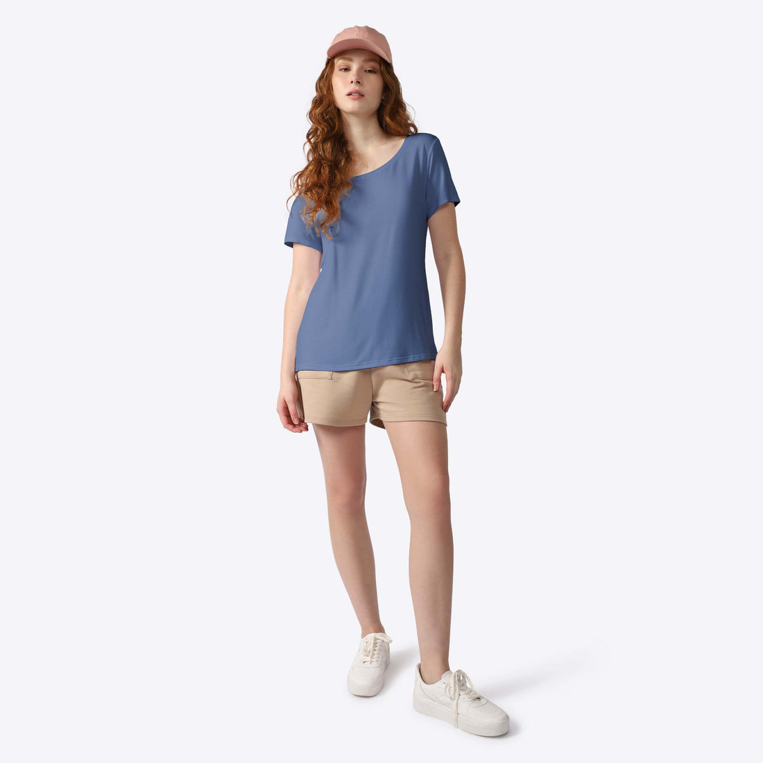 Tech T-Shirt Modal Decote Canoa Feminina - Azul Aviador