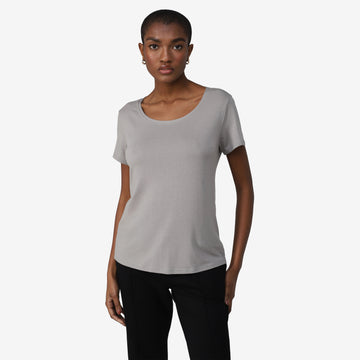 Tech T-Shirt Modal Decote Canoa Feminina - Cinza Médio