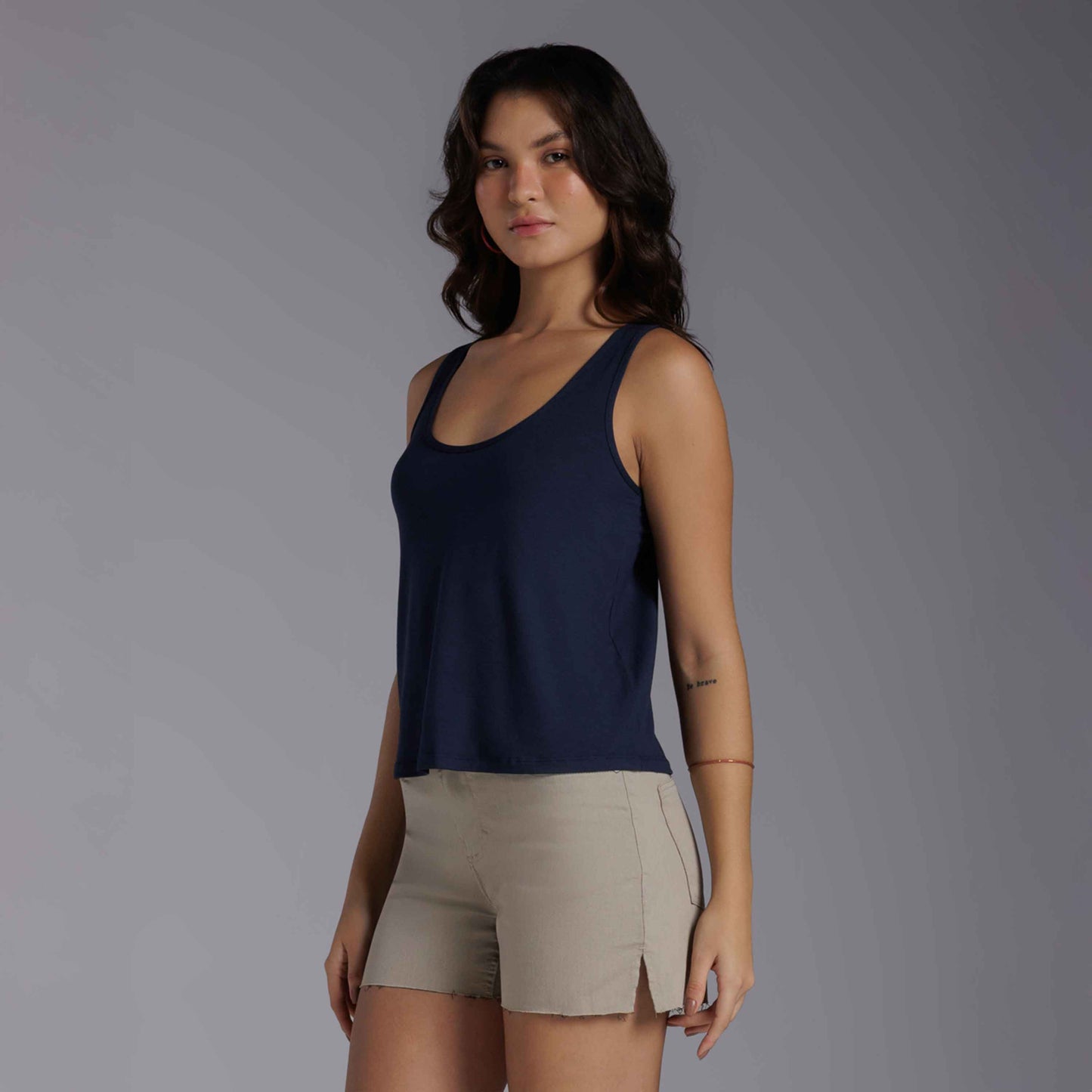 Regata Decote U Modal Feminina - Azul Marinho