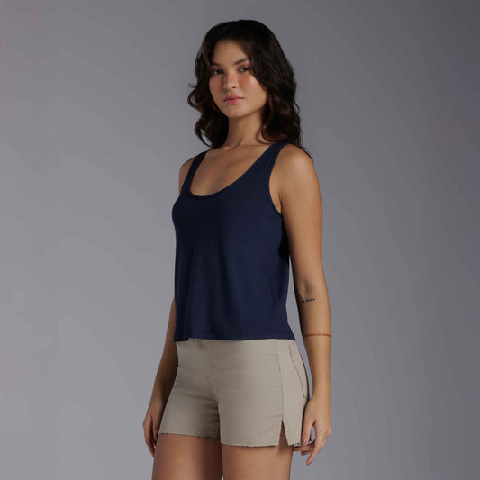Regata Decote U Modal Feminina - Azul Marinho