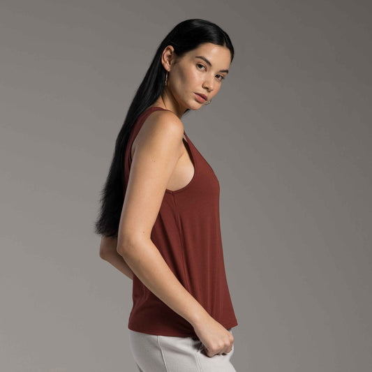 Regata Decote U Modal Feminina - Vermelho Cabernet