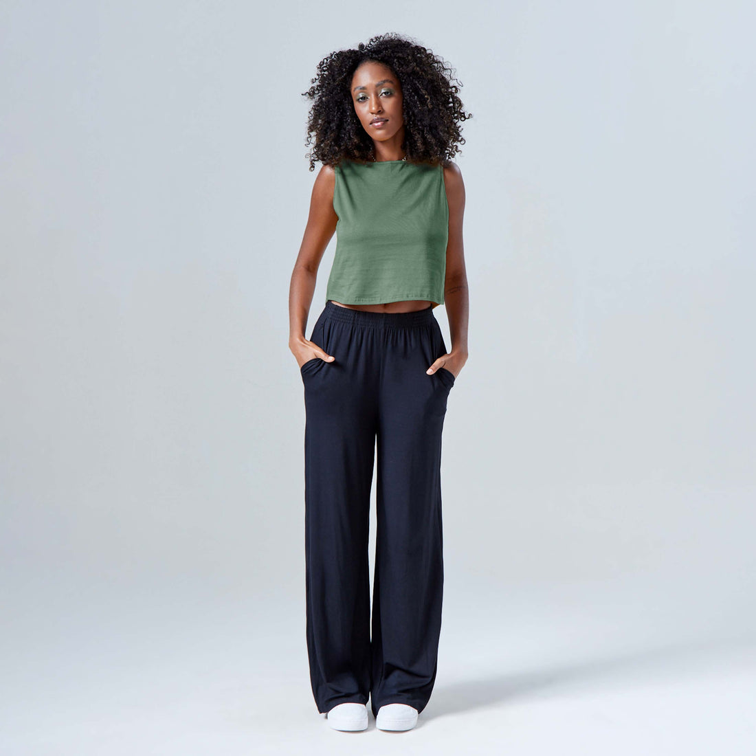 Regata Cropped Algodão Premium Feminina - Verde Figo