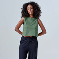 Regata Cropped Algodão Premium Feminina - Verde Figo