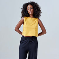 Regata Cropped Algodão Premium Feminina - Amarelo Queimado