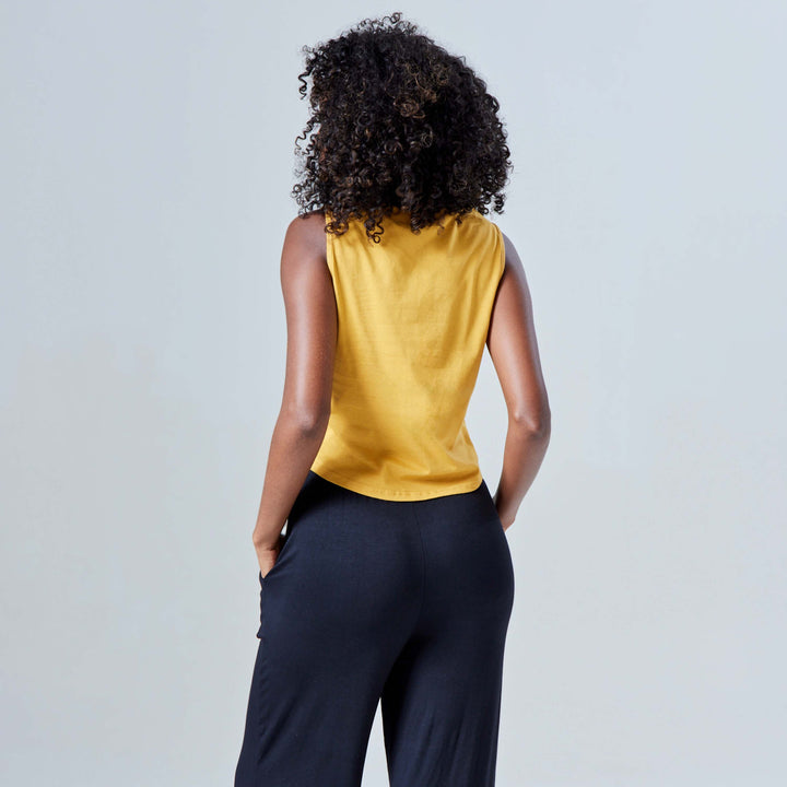 Regata Cropped Algodão Premium Feminina - Amarelo Queimado