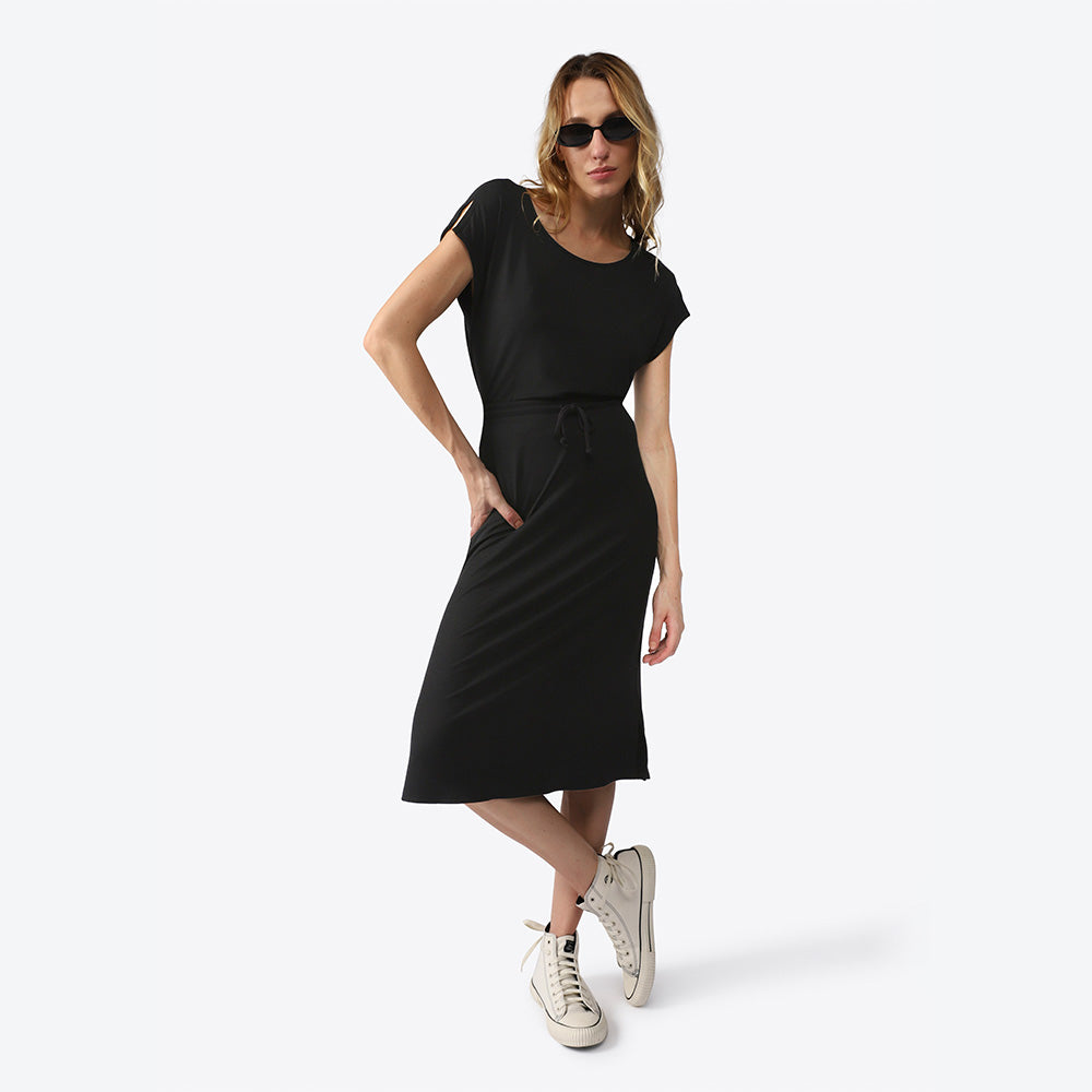 Saia Reta Midi Canelada Feminina - Preto