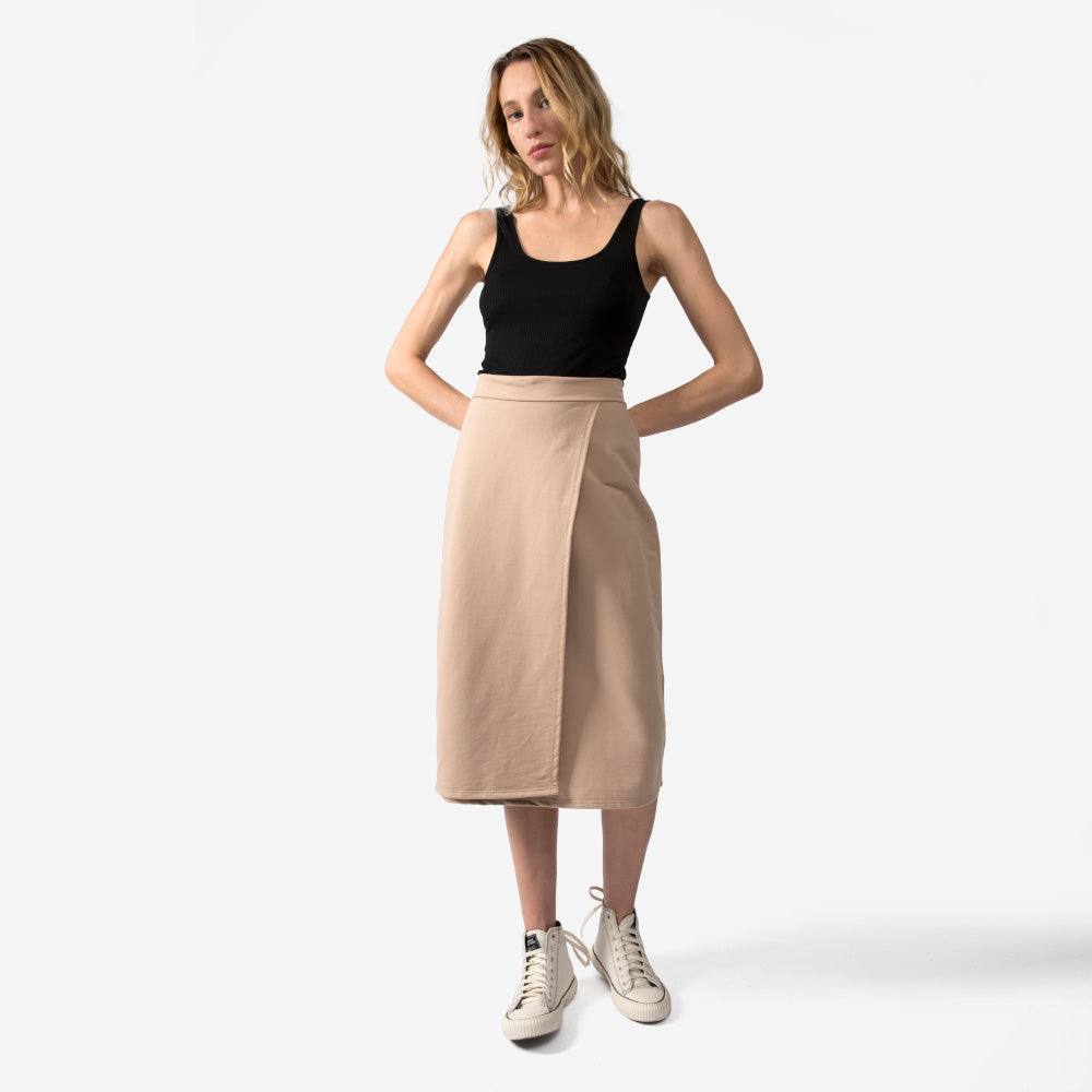 Saia Midi Transpassada Feminina - Bege Camel